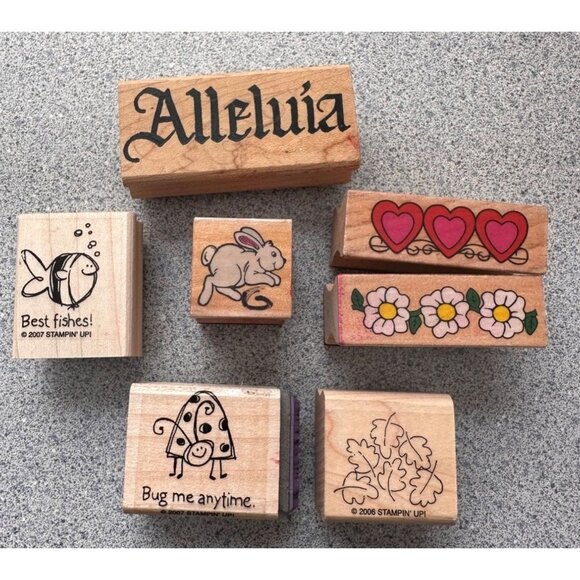 Stampin' Up Rubber Stamp Set Of 7 Best Fishes Bug Me Any Time 2006 2007 - Picture 1 of 3